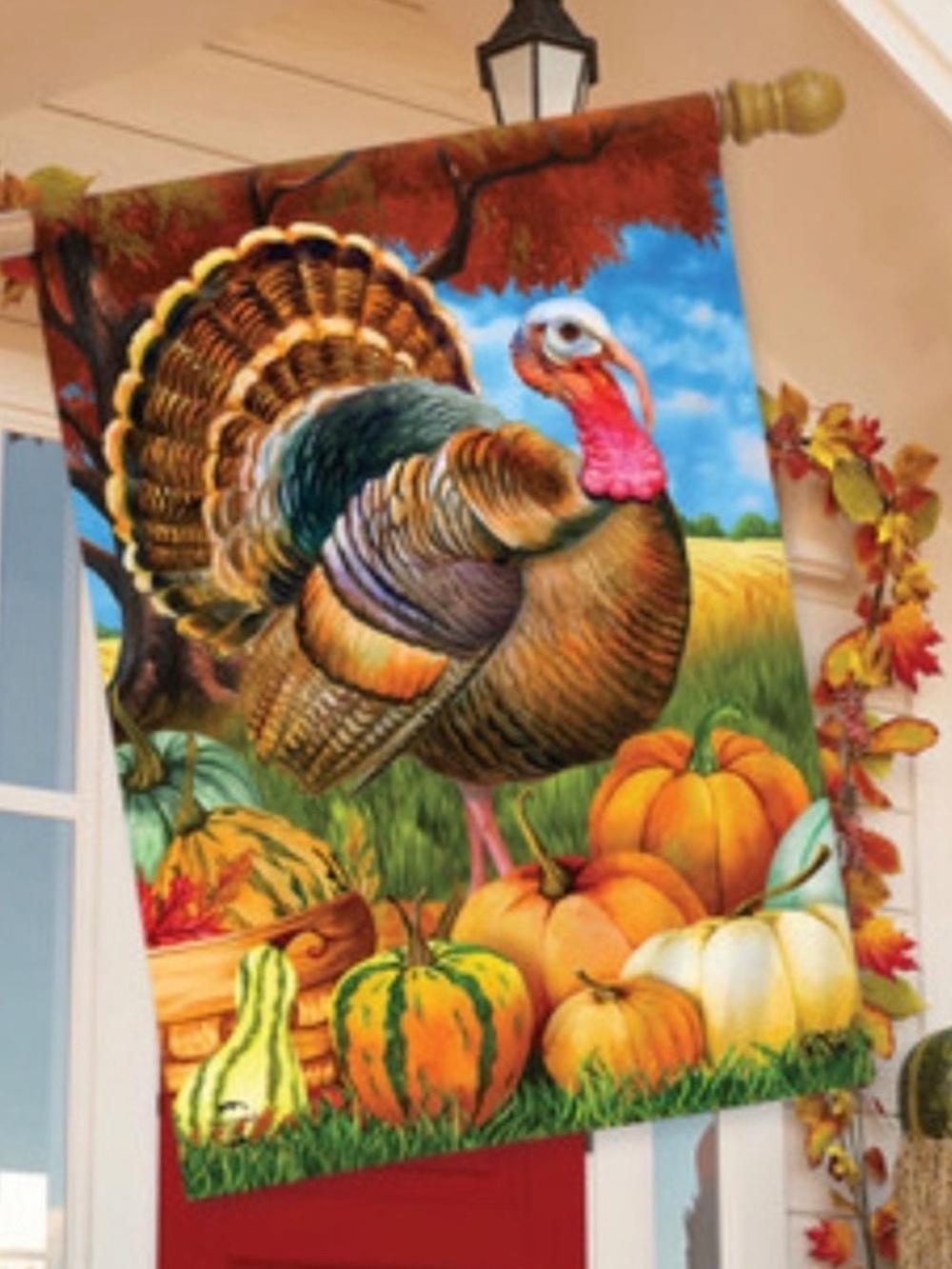 Briarwood Lane Turkey and Pumpkins Premium House Flag~NEW!